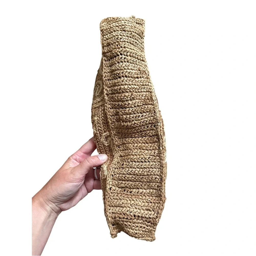 Unbranded Tan Straw Woven Tote Bag Swirl Boho Crochet Shoulder Purse Medium‎